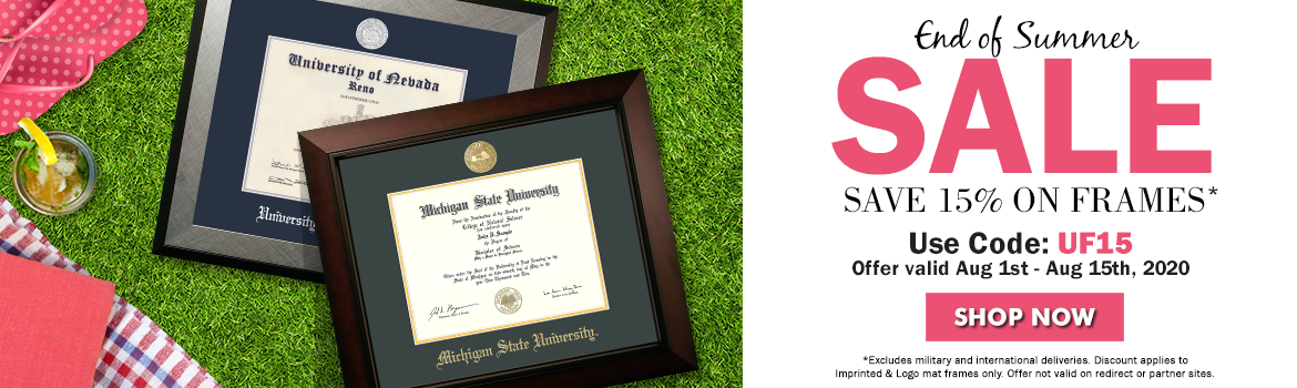 University Frames End of Summer Sale: Save 15% on Diploma Frames Purchase