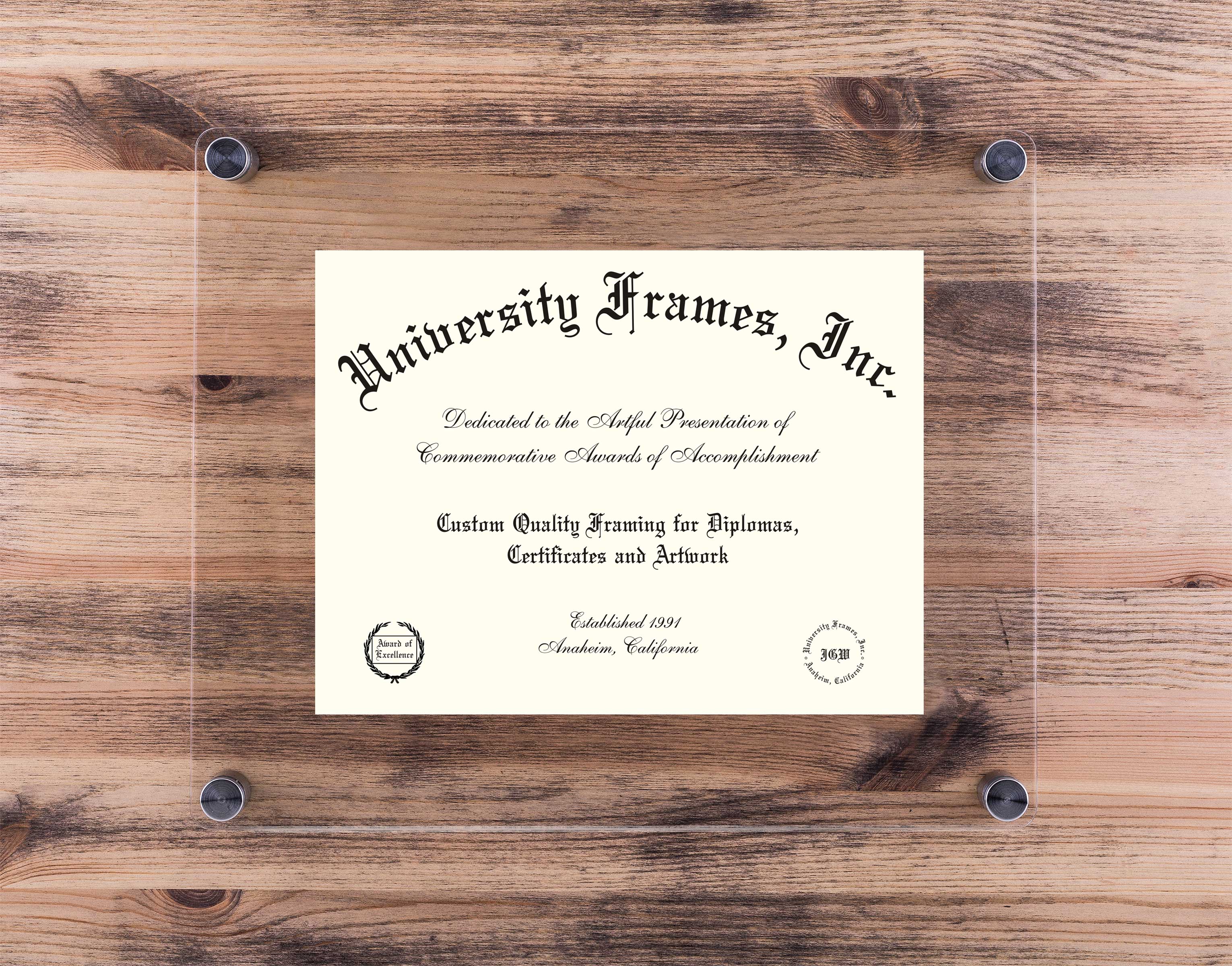 Davenport University-Warren Lucent Clear-over-Clear Frame in Lucent Clear Moulding with Lucent Clear Mat for document: 8 1/2"h x 11"w  