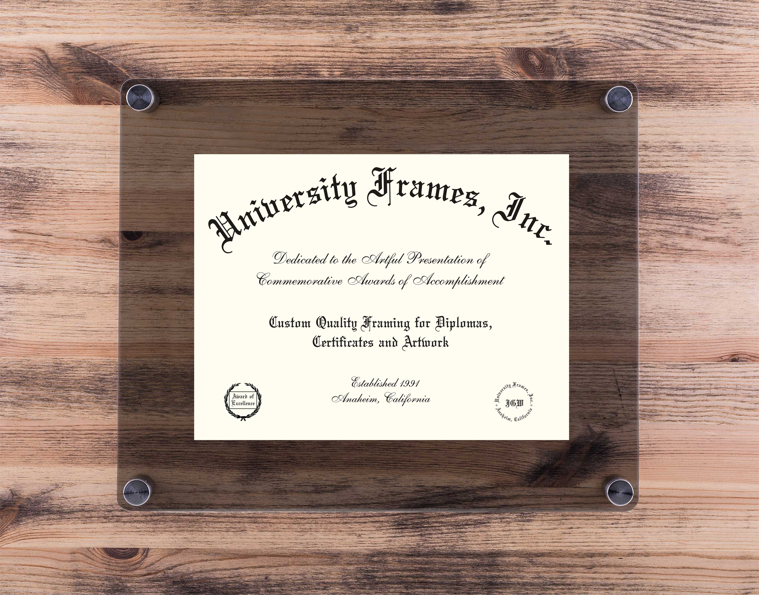 Davenport University-Warren Lucent Clear-over-Smoke Frame in Lucent Smoke Moulding with Lucent Smoke Mat for document: 8 1/2"h x 11"w  