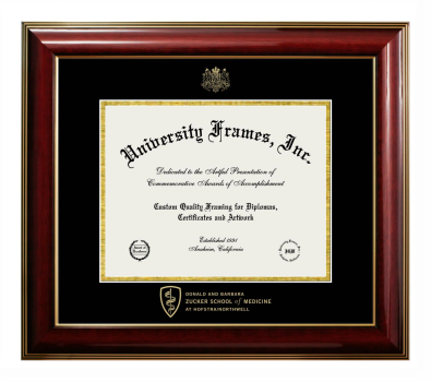 (Hofstra University) Donald and Barbara Zucker School of Medicine at Hofstra/Northwell Diploma Frame in Classic Mahogany with Gold Trim with Black & Gold Mats for document: 8 1/2"h x 11"w  