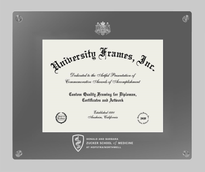 (Hofstra University) Donald and Barbara Zucker School of Medicine at Hofstra/Northwell Lucent Clear-over-Smoke Frame in Lucent Smoke Moulding with Lucent Smoke Mat for document: 8 1/2"h x 11"w  