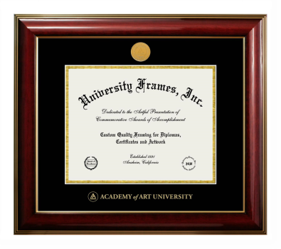 Academy of Art University Diploma Frame in Classic Mahogany with Gold Trim with Black & Gold Mats for document: 8 1/2"h x 11"w  