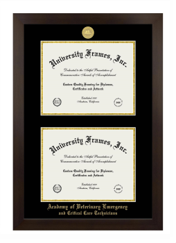 Academy of Veterinary Emergency and Critical Care Technicians Double Diploma Frame in Manhattan Espresso with Black & Gold Mats for document: 8 1/2"h x 11"w  , document: 8 1/2"h x 11"w  