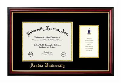 Acadia University Diploma with Announcement Frame in Petite Mahogany with Gold Trim with Black & Gold Mats for document: 8 1/2"h x 11"w  , diploma: 7"h x 4"w  