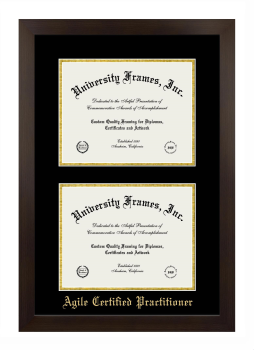 Agile Certified Practitioner Double Diploma Frame in Manhattan Espresso with Black & Gold Mats for document: 8 1/2"h x 11"w  , document: 8 1/2"h x 11"w  