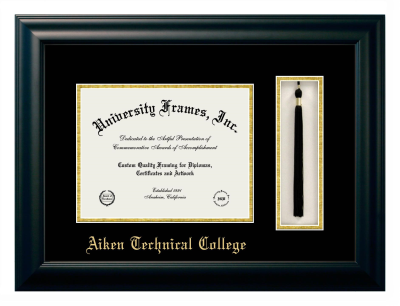 Aiken Technical College Diploma with Tassel Box Frame in Satin Black with Black & Gold Mats for document: 8 1/2"h x 11"w  