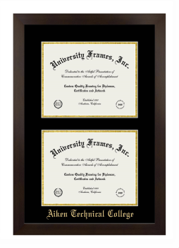 Aiken Technical College Double Diploma Frame in Manhattan Espresso with Black & Gold Mats for document: 8 1/2"h x 11"w  , document: 8 1/2"h x 11"w  