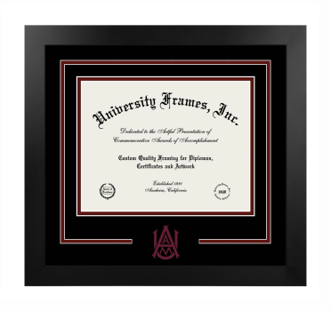 Alabama A&M University Logo Mat Frame in Manhattan Black with Black & Maroon Mats for document: 8 1/2"h x 11"w  