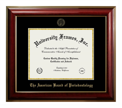 American Board of Periodontology Diploma Frame in Classic Mahogany with Gold Trim with Black & Gold Mats for document: 8 1/2"h x 11"w  