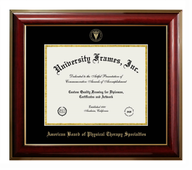 American Board of Physical Therapy Specialties Diploma Frame in Classic Mahogany with Gold Trim with Black & Gold Mats for document: 8 1/2"h x 11"w  