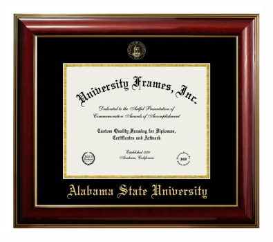 Alabama State University Diploma Frame in Classic Mahogany with Gold Trim with Black & Gold Mats for document: 8 1/2"h x 11"w  