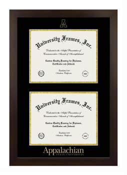 Appalachian State University Double Diploma Frame in Manhattan Espresso with Black & Gold Mats for document: 8 1/2"h x 11"w  , document: 8 1/2"h x 11"w  