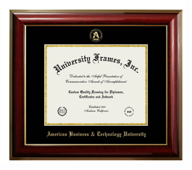 American Business & Technology University Diploma Frame in Classic Mahogany with Gold Trim with Black & Gold Mats for document: 8 1/2"h x 11"w  