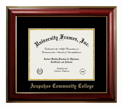 Arapahoe Community College Diploma Frame in Classic Mahogany with Gold Trim with Black & Gold Mats for document: 8 1/2"h x 11"w  
