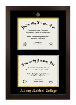 Albany Medical College Double Diploma Frame in Manhattan Espresso with Black & Gold Mats for document: 8 1/2"h x 11"w  , document: 8 1/2"h x 11"w  