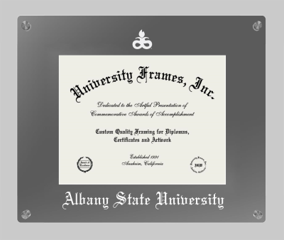 Albany State University (Albany, GA) Lucent Clear-over-Smoke Frame in Lucent Smoke Moulding with Lucent Smoke Mat for document: 8 1/2"h x 11"w  
