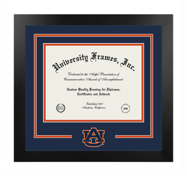 Auburn University College of Agriculture Logo Mat Frame in Manhattan Black with Navy Blue & Orange Mats for document: 8 1/2"h x 11"w  