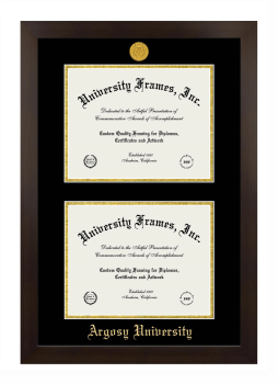 Argosy University Double Diploma Frame in Manhattan Espresso with Black & Gold Mats for document: 8 1/2"h x 11"w  , document: 8 1/2"h x 11"w  