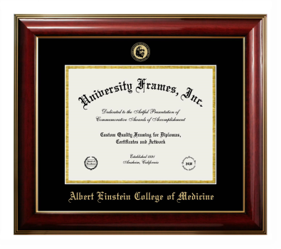 Albert Einstein College of Medicine Diploma Frame in Classic Mahogany with Gold Trim with Black & Gold Mats for document: 8 1/2"h x 11"w  