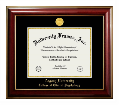 Argosy University College of Clinical Psychology Diploma Frame in Classic Mahogany with Gold Trim with Black & Gold Mats for document: 8 1/2"h x 11"w  