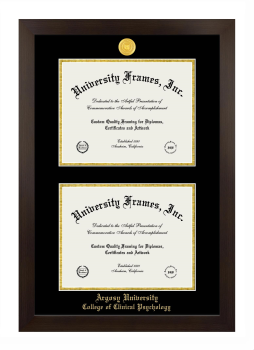 Argosy University College of Clinical Psychology Double Diploma Frame in Manhattan Espresso with Black & Gold Mats for document: 8 1/2"h x 11"w  , document: 8 1/2"h x 11"w  