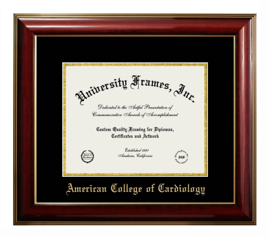 American College of Cardiology Diploma Frame in Classic Mahogany with Gold Trim with Black & Gold Mats for document: 8 1/2"h x 11"w  