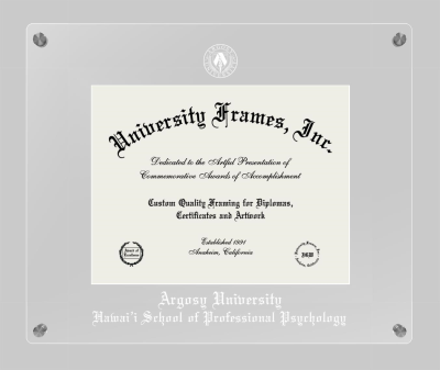Argosy University Hawai’i School of Professional Psychology Lucent Clear-over-Clear Frame in Lucent Clear Moulding with Lucent Clear Mat for document: 8 1/2"h x 11"w  