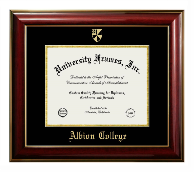 Albion College Diploma Frame in Classic Mahogany with Gold Trim with Black & Gold Mats for document: 8 1/2"h x 11"w  