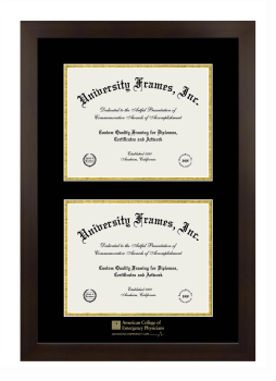 American College of Emergency Physicians Double Diploma Frame in Manhattan Espresso with Black & Gold Mats for document: 8 1/2"h x 11"w  , document: 8 1/2"h x 11"w  