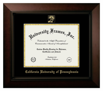 California University of Pennsylvania Diploma Frame in Legacy Black Cherry with Black & Gold Mats for document: 8 1/2"h x 11"w  