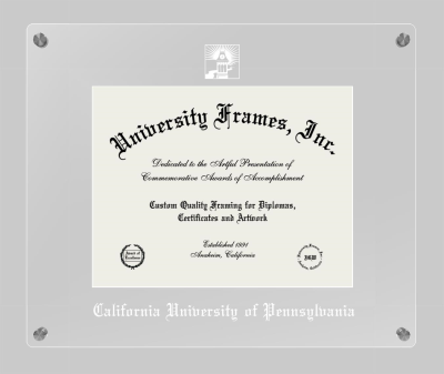 California University of Pennsylvania Lucent Clear-over-Clear Frame in Lucent Clear Moulding with Lucent Clear Mat for document: 8 1/2"h x 11"w  