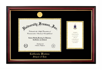 California Western School of Law Diploma with Announcement Frame in Petite Mahogany with Gold Trim with Black & Gold Mats for document: 8 1/2"h x 11"w  , diploma: 7"h x 4"w  