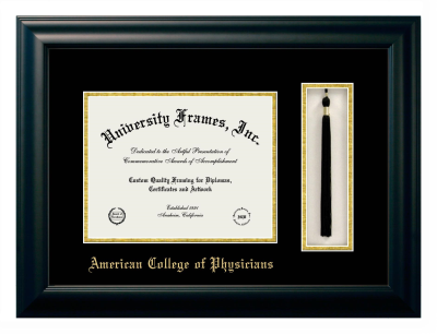 American College of Physicians Diploma with Tassel Box Frame in Satin Black with Black & Gold Mats for document: 8 1/2"h x 11"w  