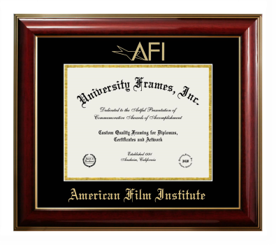 American Film Institute Diploma Frame in Classic Mahogany with Gold Trim with Black & Gold Mats for document: 8 1/2"h x 11"w  