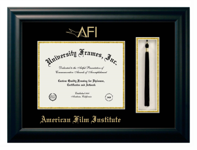 American Film Institute Diploma with Tassel Box Frame in Satin Black with Black & Gold Mats for document: 8 1/2"h x 11"w  