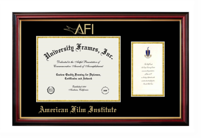 American Film Institute Diploma with Announcement Frame in Petite Mahogany with Gold Trim with Black & Gold Mats for document: 8 1/2"h x 11"w  , diploma: 7"h x 4"w  