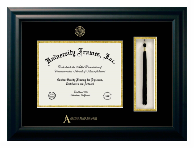 Alfred State (SUNY) Diploma with Tassel Box Frame in Satin Black with Black & Gold Mats for document: 8 1/2"h x 11"w  