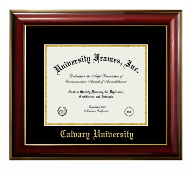 Calvary University Diploma Frame in Classic Mahogany with Gold Trim with Black & Gold Mats for document: 8 1/2"h x 11"w  