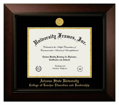 Arizona State University College of Teacher Education and Leadership Diploma Frame in Legacy Black Cherry with Black & Gold Mats for document: 8 1/2"h x 11"w  