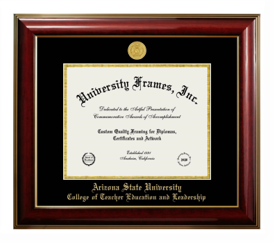 Arizona State University College of Teacher Education and Leadership Diploma Frame in Classic Mahogany with Gold Trim with Black & Gold Mats for document: 8 1/2"h x 11"w  