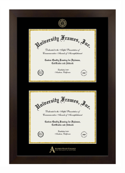 Alfred State (SUNY) Double Diploma Frame in Manhattan Espresso with Black & Gold Mats for document: 8 1/2"h x 11"w  , document: 8 1/2"h x 11"w  