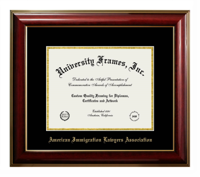 American Immigration Lawyers Association Diploma Frame in Classic Mahogany with Gold Trim with Black & Gold Mats for document: 8 1/2"h x 11"w  