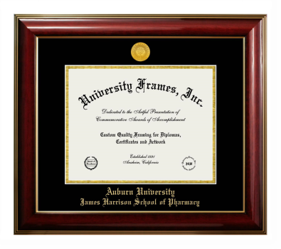 Auburn University James Harrison School of Pharmacy Diploma Frame in Classic Mahogany with Gold Trim with Black & Gold Mats for document: 8 1/2"h x 11"w  