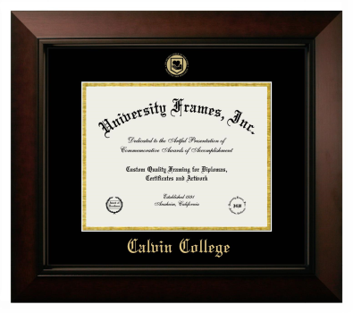 Calvin College Diploma Frame in Legacy Black Cherry with Black & Gold Mats for document: 8 1/2"h x 11"w  