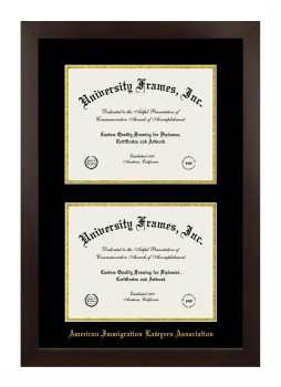 American Immigration Lawyers Association Double Diploma Frame in Manhattan Espresso with Black & Gold Mats for document: 8 1/2"h x 11"w  , document: 8 1/2"h x 11"w  