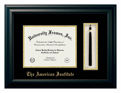 American Institute Diploma with Tassel Box Frame in Satin Black with Black & Gold Mats for document: 8 1/2"h x 11"w  
