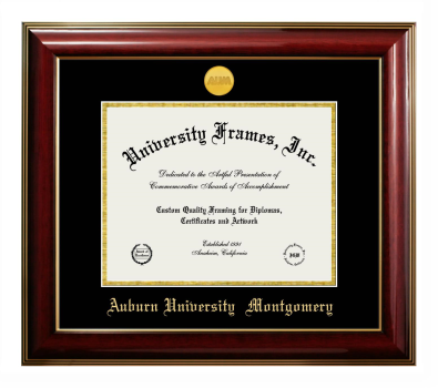 Auburn University Montgomery Diploma Frame in Classic Mahogany with Gold Trim with Black & Gold Mats for document: 8 1/2"h x 11"w  