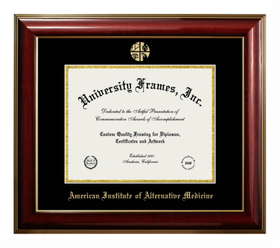 American Institute of Alternative Medicine Diploma Frame in Classic Mahogany with Gold Trim with Black & Gold Mats for document: 8 1/2"h x 11"w  
