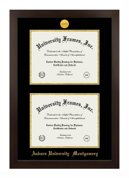 Auburn University Montgomery Double Diploma Frame in Manhattan Espresso with Black & Gold Mats for document: 8 1/2"h x 11"w  , document: 8 1/2"h x 11"w  