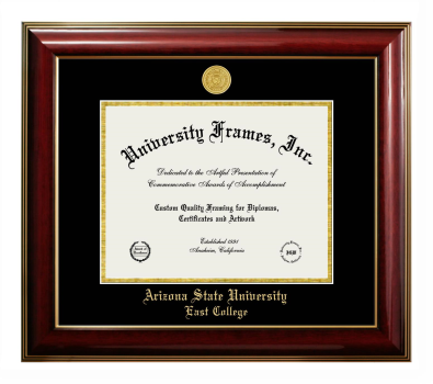 Arizona State University East College Diploma Frame in Classic Mahogany with Gold Trim with Black & Gold Mats for document: 8 1/2"h x 11"w  